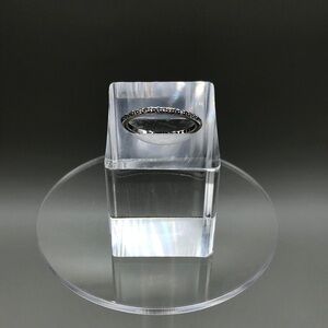 14k white gold gemstone wedding band ring skinny, stackable, makers mark, 1.3 g.